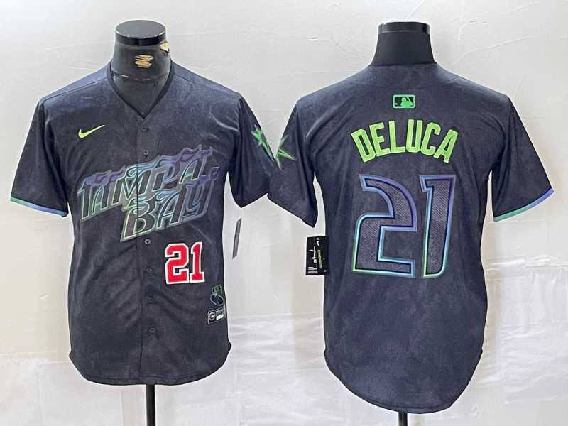 Men%27s Tampa Bay Rays #21 Jonny DeLuca Number Charcoal 2024 City Connect Limited Stitched Jerseys